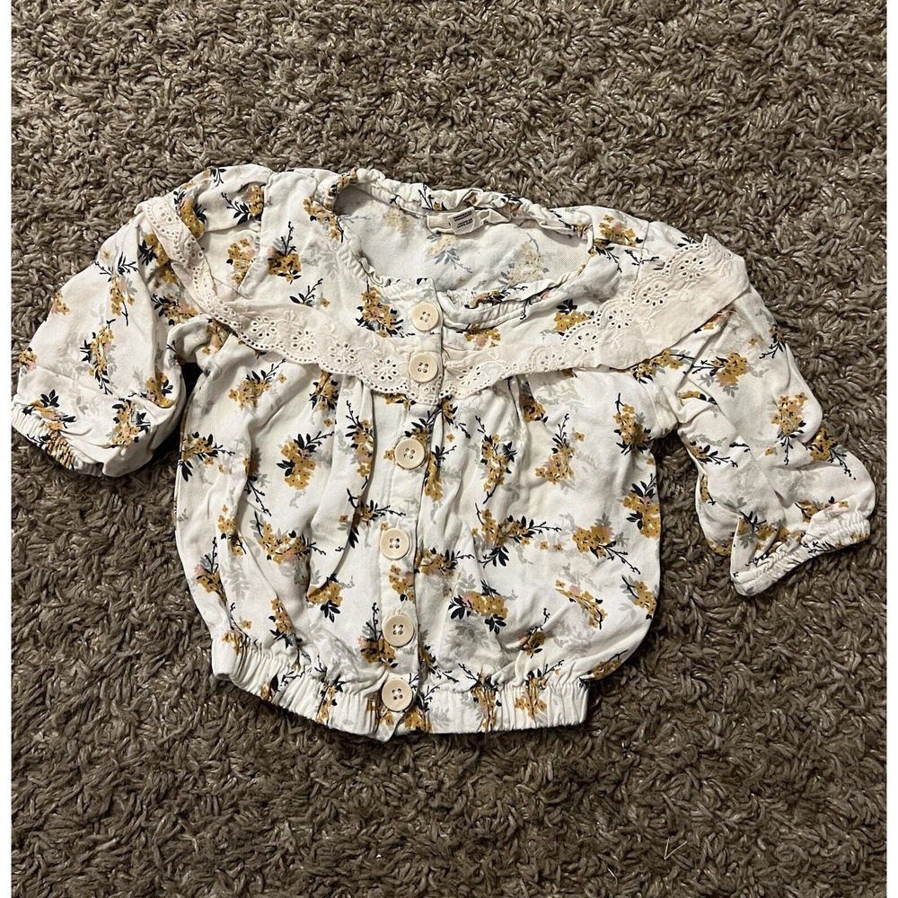 Jessica Simpson Toddler Girls Floral Button up Shirt Top Elastic Waist Size 2T